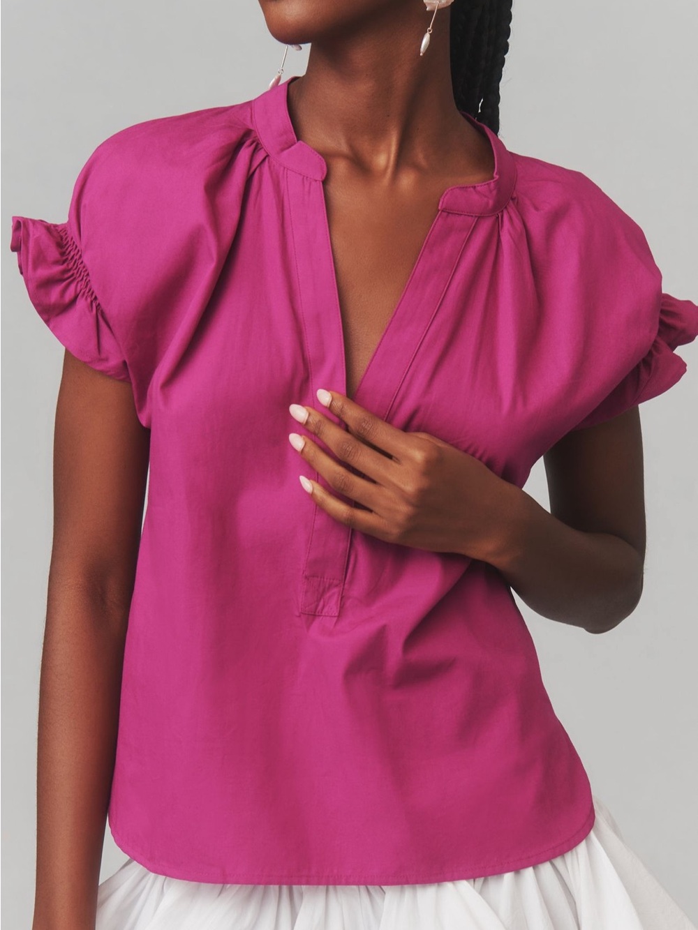 Pilcro Tatum Fuchsia Split-Neck Flutter Sleeve Blouse Sz XXS